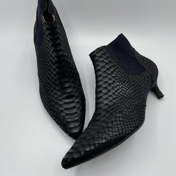 Naturalizer Piper Boots Size 9 Black Leather Kitten Heel Ankle Witchy Snakeskin - Picture 1 of 9